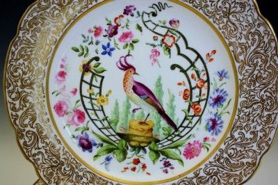 SET 8 FRENCH C1830 OLD PARIS EXOTIC BIRD HAND PAINTED PORCELAIN DINNER 