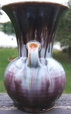 Vintage BRUSH McCOY Pottery DRIP GLAZE VASE B13 TWO HANDLES  