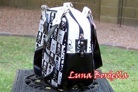 ADDICTED~Skull Checker Bag/Purse~Black/White~Goth/Punk  