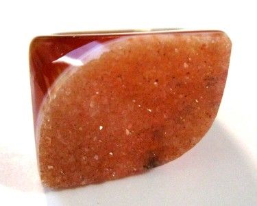 HUGE CARNELIAN AGATE DRUSY DRUZY GEMSTONE RING SZ 9  