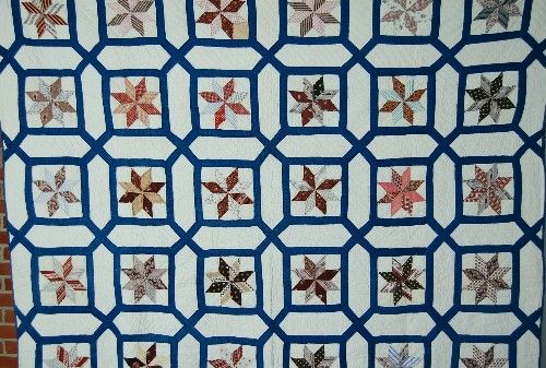 AMAZING 1870s Stars Antique Quilt ~GARDEN MAZE GATING  