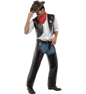 includes vest chaps sheriff badge and bandanna cowboy hat moustache 