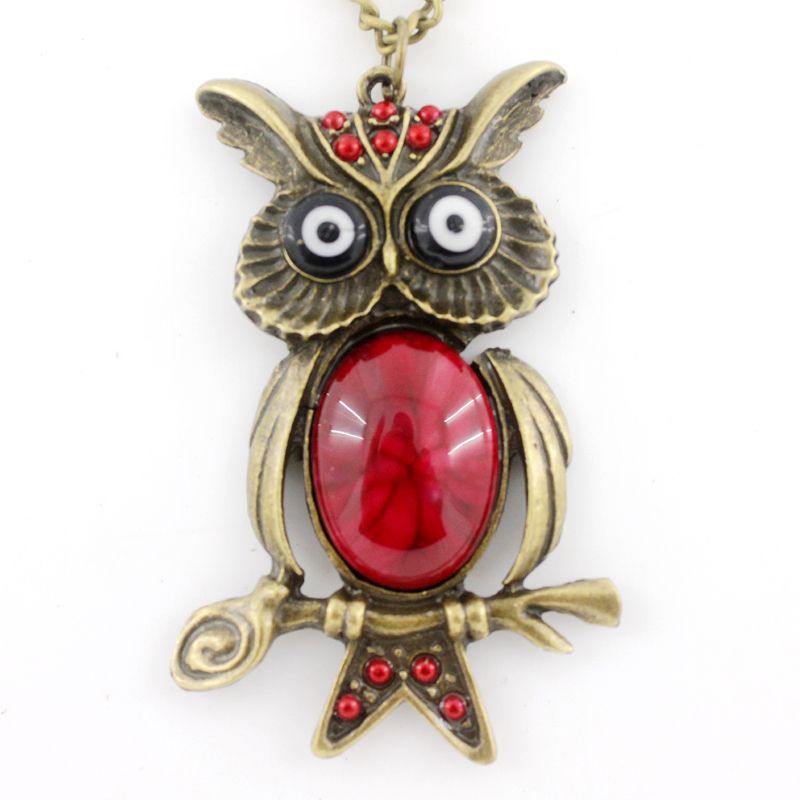 Vintage Retro Gold tone Turquoise Owl Pendant NECKLACE  