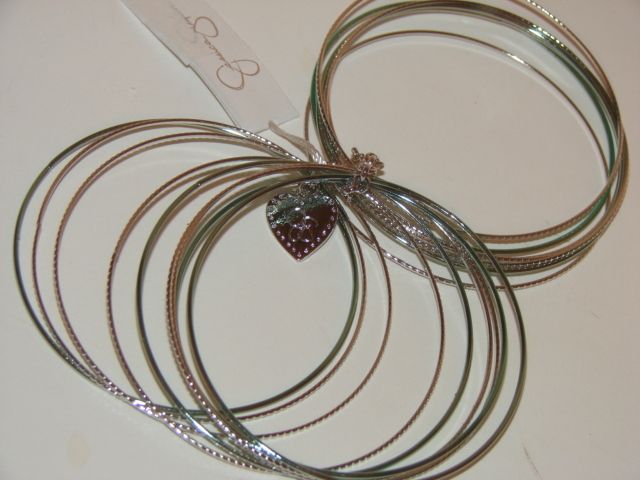 NWT Jessica Simpson silver & teal bangles w/heart charm  