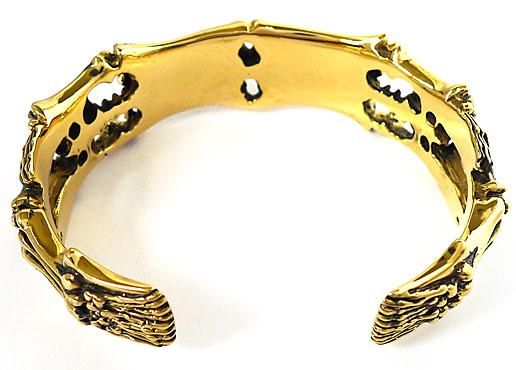 HEAVY SKULL SKELETON GOLD BRASS BIKER BANGLE BRACELET  