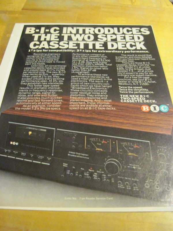 BIC T 3/T 2/T 1 TWO SPEED CASSETTE DECK AD  