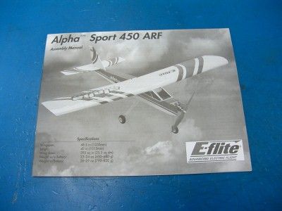 flite Alpha 450 Sport ARF Electric R/C Airplane Kit Highwing Trainer 