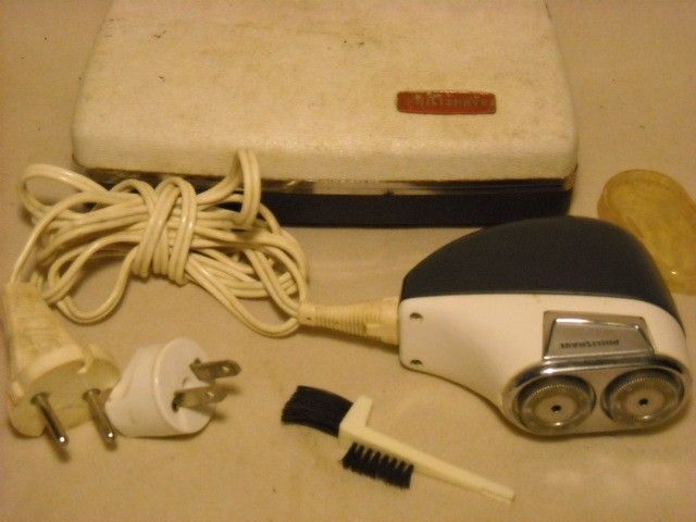 VINTAGE PHILIPS PHILISHAVE ELECTRIC RAZOR W/CASE/BRUSH  