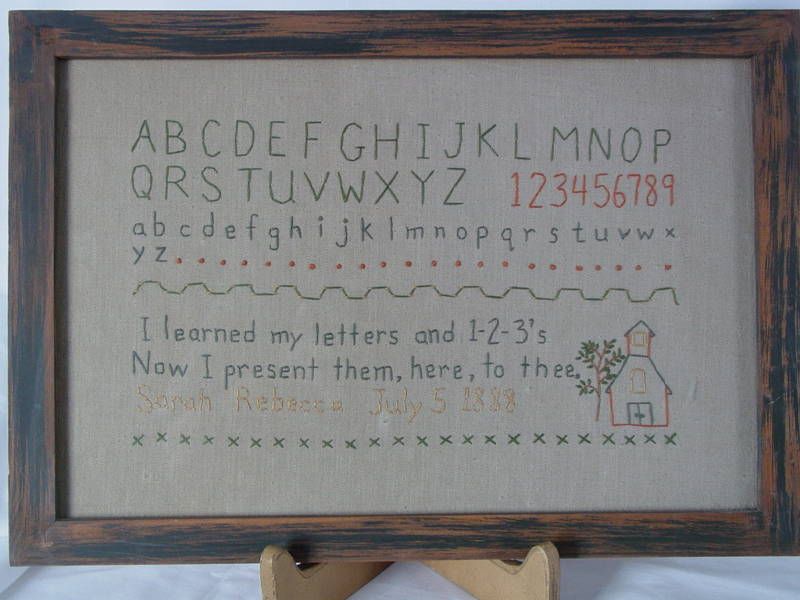 Alphabet Number Embroidered Primitive Sampler children  