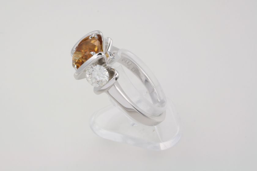 18K White Gold Citrine Ring W/ Moissanite And Diamond  