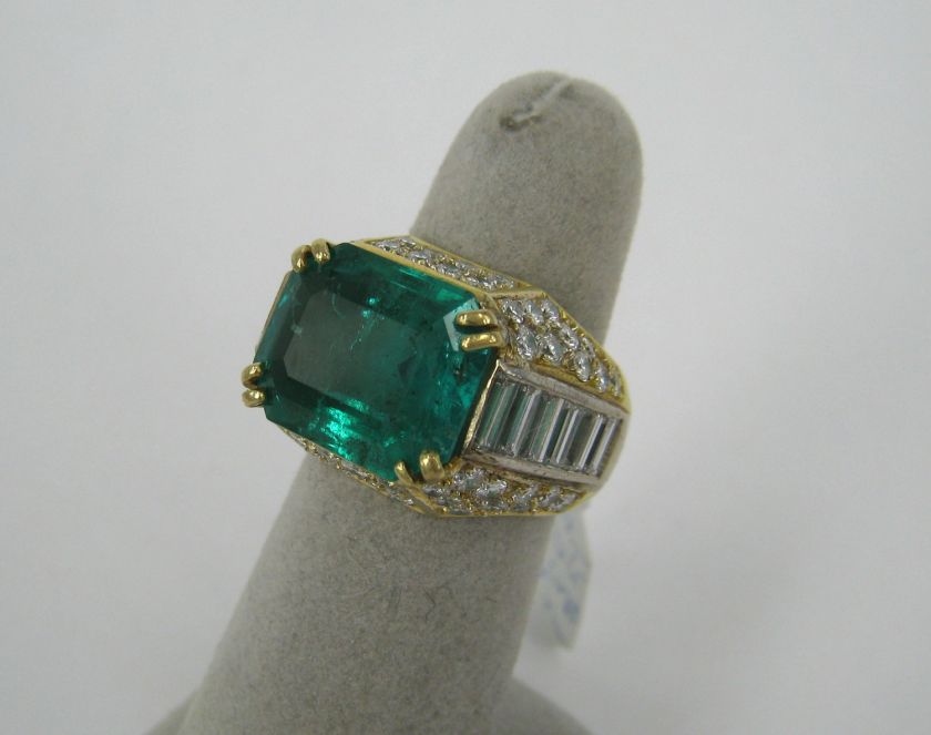 Fine 7.98ct Green Emerald 3.75ct Diamond 18K Ring  