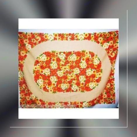 VTG TABLECLOTH BRIGHT ORANGE FLOWERS 63X52  