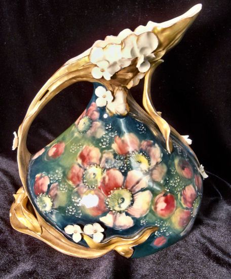 Carlsbad Austria Porcelain 3D Floral Pitcher/Vase  