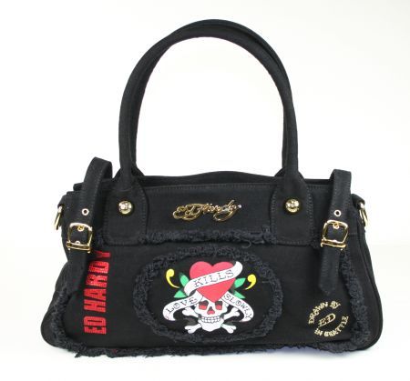 Ed Hardy Francesca Satchel purse bag Black Love Kills  