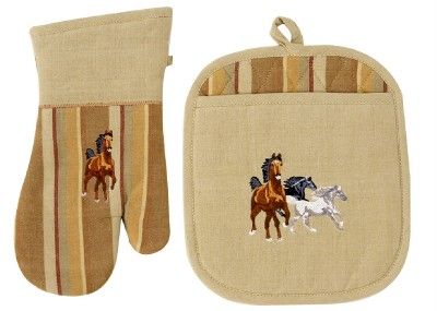 Western Set Large Horse Pot Holder & Oven Mitt Decor  