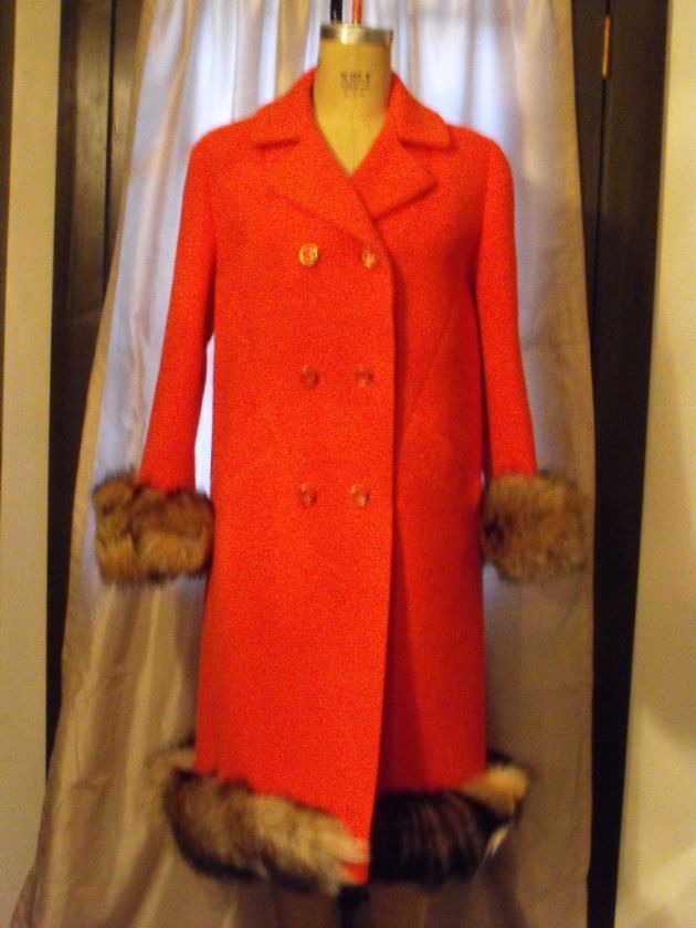 Vintage Runway Look Fox Fur Red Coat Oscar Look  