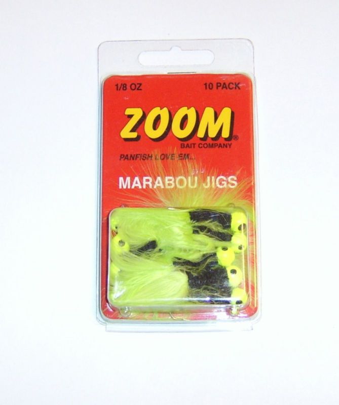 Zoom Marabou Jigs 1/8oz Black Chartreuse 10pk Crappie  