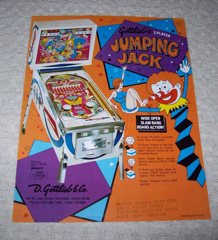 GOTTLIEB JUMPING JACK PINBALL MACHINE FLYER BROCHURE 73  