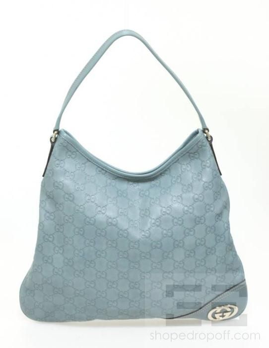 Gucci Blue Leather Guccisima Monogram Embossed Britt Hobo Bag  