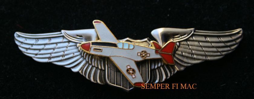   AIRMAN PILOT WING PIN US ARMY CORPS AIR FORCE P 51 MUSTANG RED TAILS