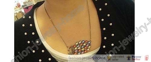   Style Colorful crystal Peacock Opening Pendant Necklace HOT  
