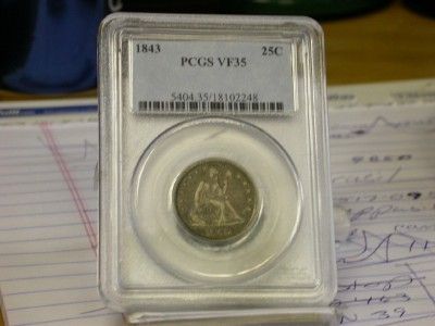 1843 PCGS VF35 SEATED LIBERTY 25c QUARTER ID#O947  