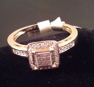 Ladies 10K Solid Yellow Gold Diamond Princess Cut Ring  