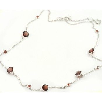 UNIQUE RED GARNET STATION BY THE YARD NECKLACE 14K WHITE GOLD  