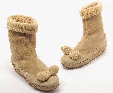 VICTOR & ROLF Natural SHEARLING BOOTIE GREAT Fun BOW W/Rubber 