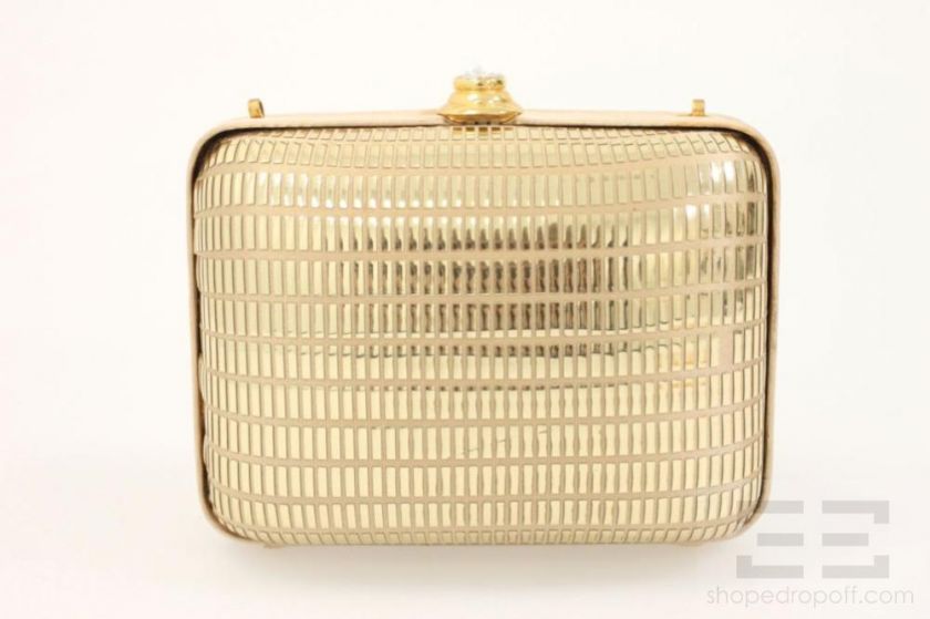 St. John Gold Metallic Beaded Satin Evening Bag W/ Jeweled Strap 