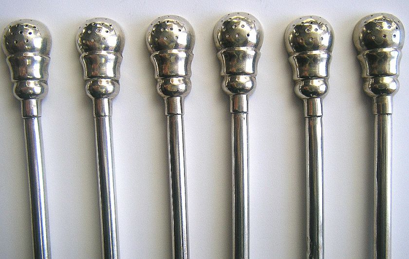 800 SILVER STRAW BOMBILLA SIPPER SET OF 6 VICTORIAN c1890 McAULIFFE 