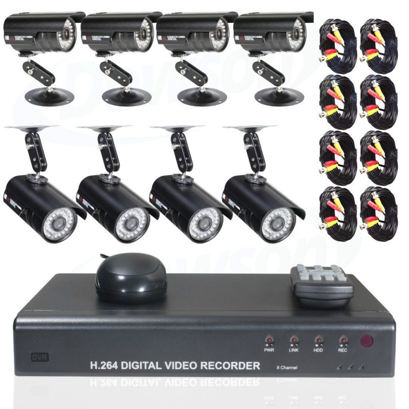   CCTV H.264 Surveillance Security DVR Waterproof Cameras Cables System