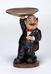 Polyresin Waiter Statue Holding A Tray Kitchen Decor  