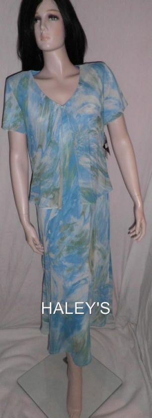 NEW R&M RICHARDS PETITE AQUA FLOWING DRESS SIZE 12P  