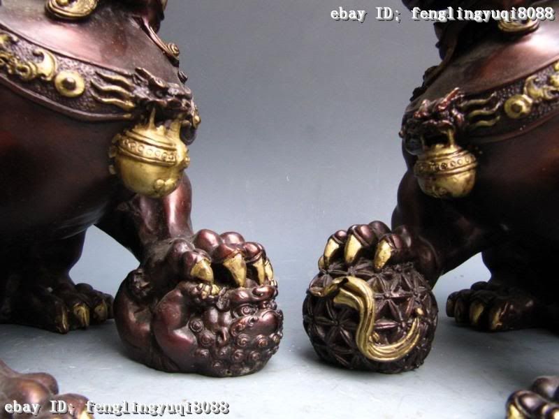 China regius Red bronze Door talisman Foo Dog Lion Pair  