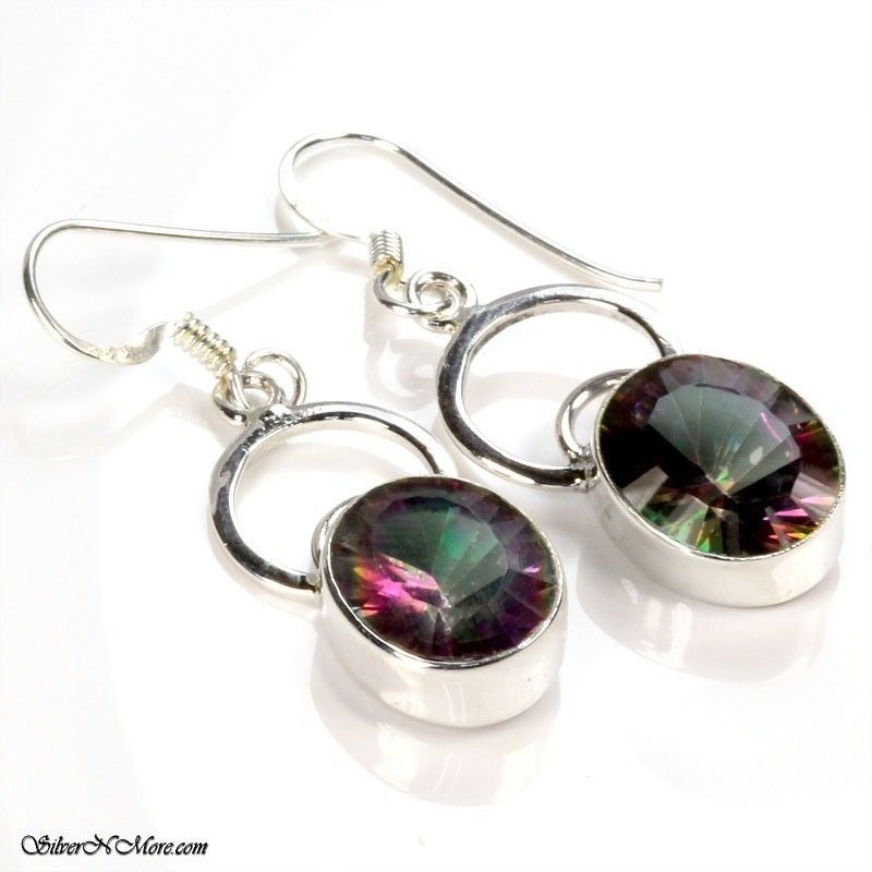 OVAL MYSTIC TOPAZ .925 SILVER EARRINGS JEWELRY W66 72  