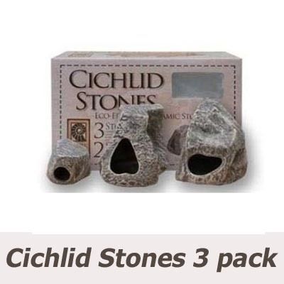 CICHLID STONES Ceramic Aquarium Rock Cave 3pc  