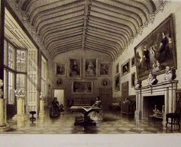 Original 1858 Color Lithograph Charlecote Great Hall  