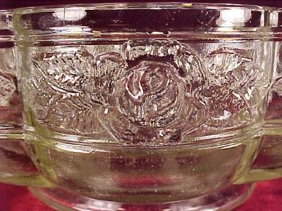 Pretty AZTEC ROSE BAND GLASS BOWL 2 Handles JEANNETTE  