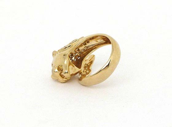 STYLISH 14K GOLD, DIAMONDS & RUBIES PANTHER TOP RING  