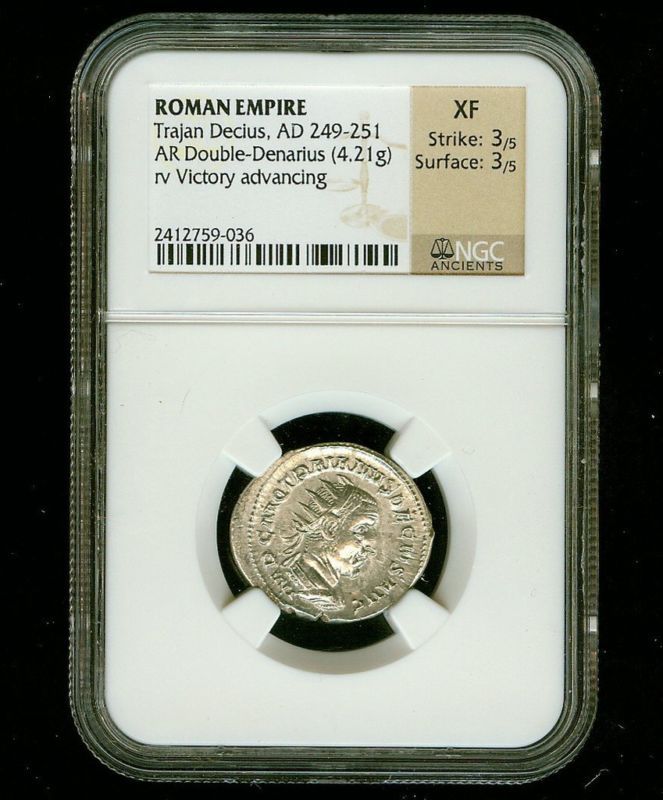 Roman Emp. Trajan Decius AD 249 251 Dou Denarius NGC XF  