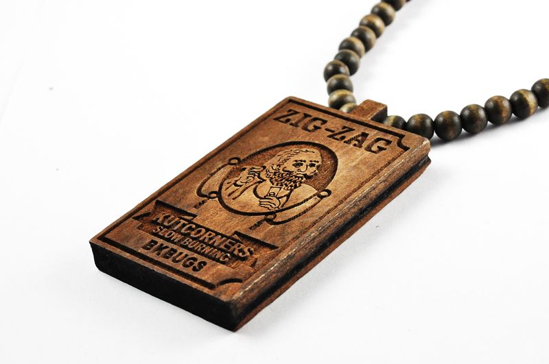   GOOD WOOD Square Wiz Khalifas ZIG ZAG MAN PENDANT w/Ball Chain MAPLE