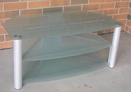 Line Design 3 Shelf Aluminum & Glass TV stand is sure to blend in 