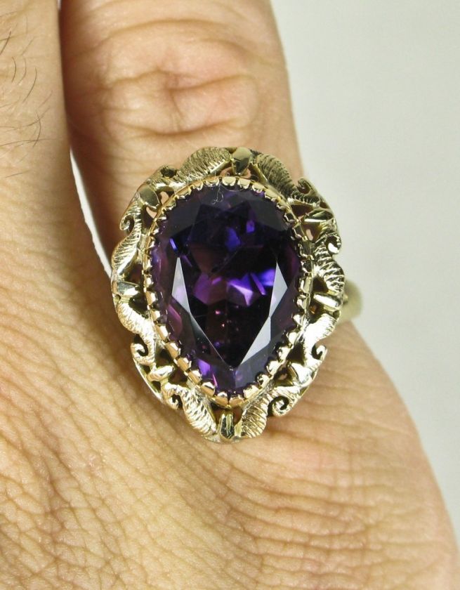   Victorian 14k Gold Filigree 8.14ct Top Gem Brazilian Amethyst Ring 8