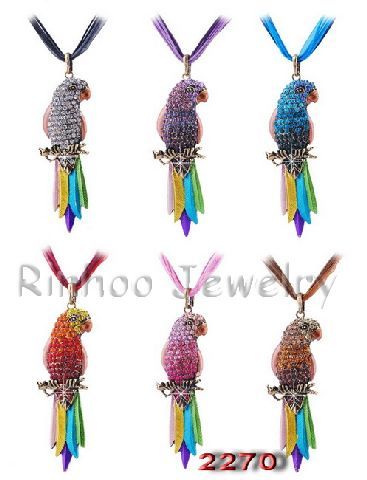 6pcs Parrot Enamel&Rhinestone 93*38MM Golden Pendants+Silk Cords(43 