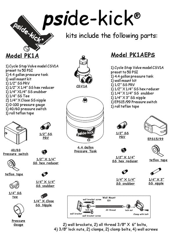 PSIDE KICK CONSTANT PRESSURE KIT  PK1W CYCLE STOP VALVE  