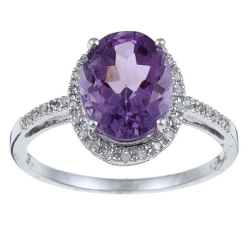 10k White Gold Oval Amethyst and Diamond Ring (.10 TDW)  