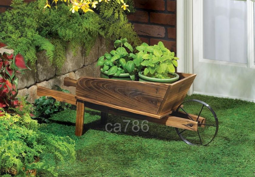 WOOD FARM GARDEN WHEELBARROW FLOWER POT PLANTER CART  