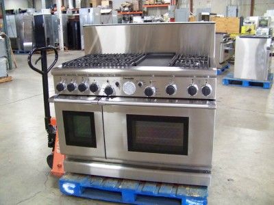 THERMADOR 48 STAINLESS DUEL FUEL CONVECTION RANGE 6 BURNER w/GRIDDLE 