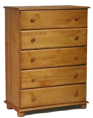   WOOD 48H Honey Pine 5 Drawer Chest of Drawer Bureau Tall Dresser NEW